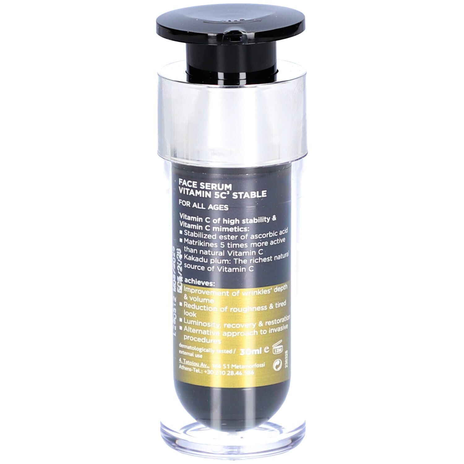 Sérum Frezyderm Face Vitamin 5C Stable. Flacon avec informations et ingrédients. Pour tous âges.