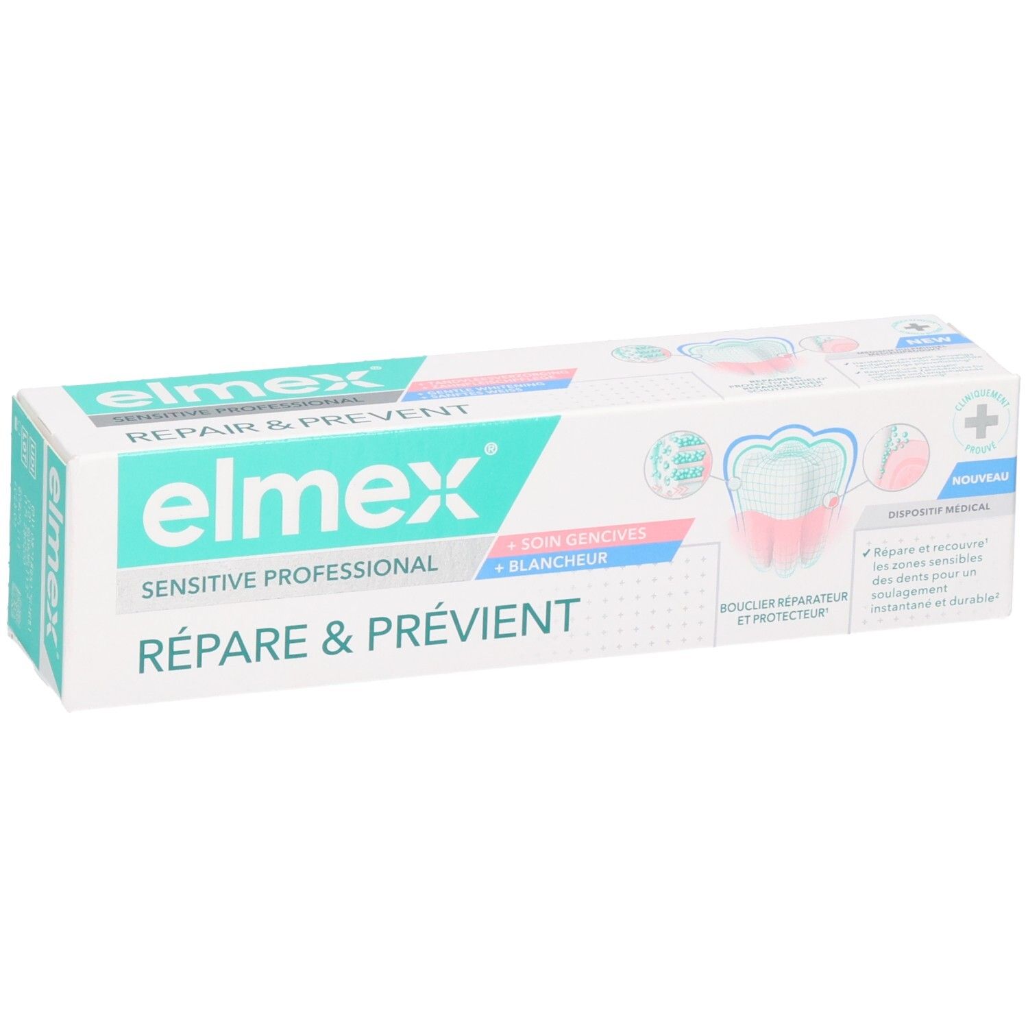 Eltmex Sensitive Professional Zahnpasta-Verpackung. Repariert & beugt vor. Mit Zahn- und Zahnfleischabbildung.