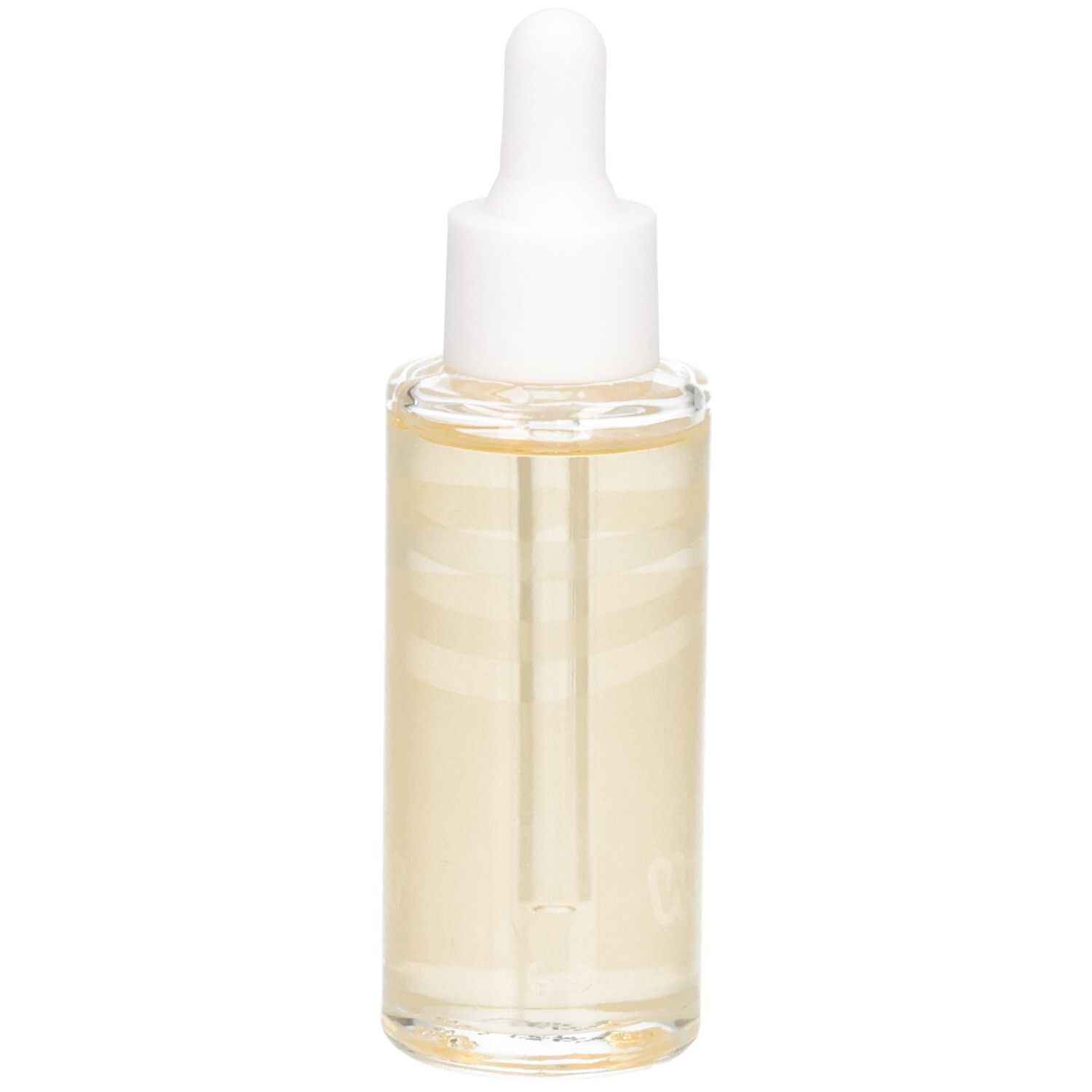 Glasflasche mit weißem Deckel und Pipette. Enthält gelbliche Flüssigkeit. Aufschrift: Wondr Hair Oil.