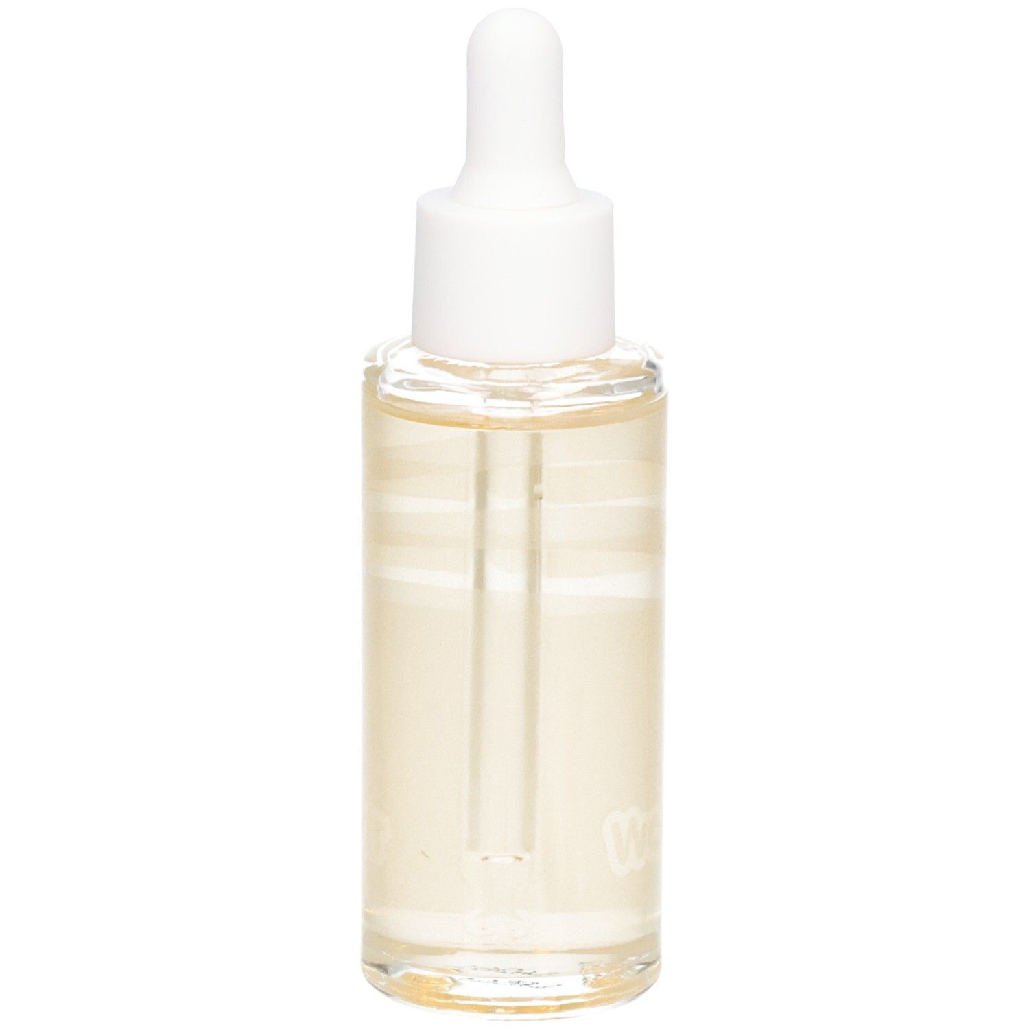 Glasflasche mit weißem Deckel und Pipette. Enthält gelbliche Flüssigkeit. Aufschrift: Wondr Hair Oil.