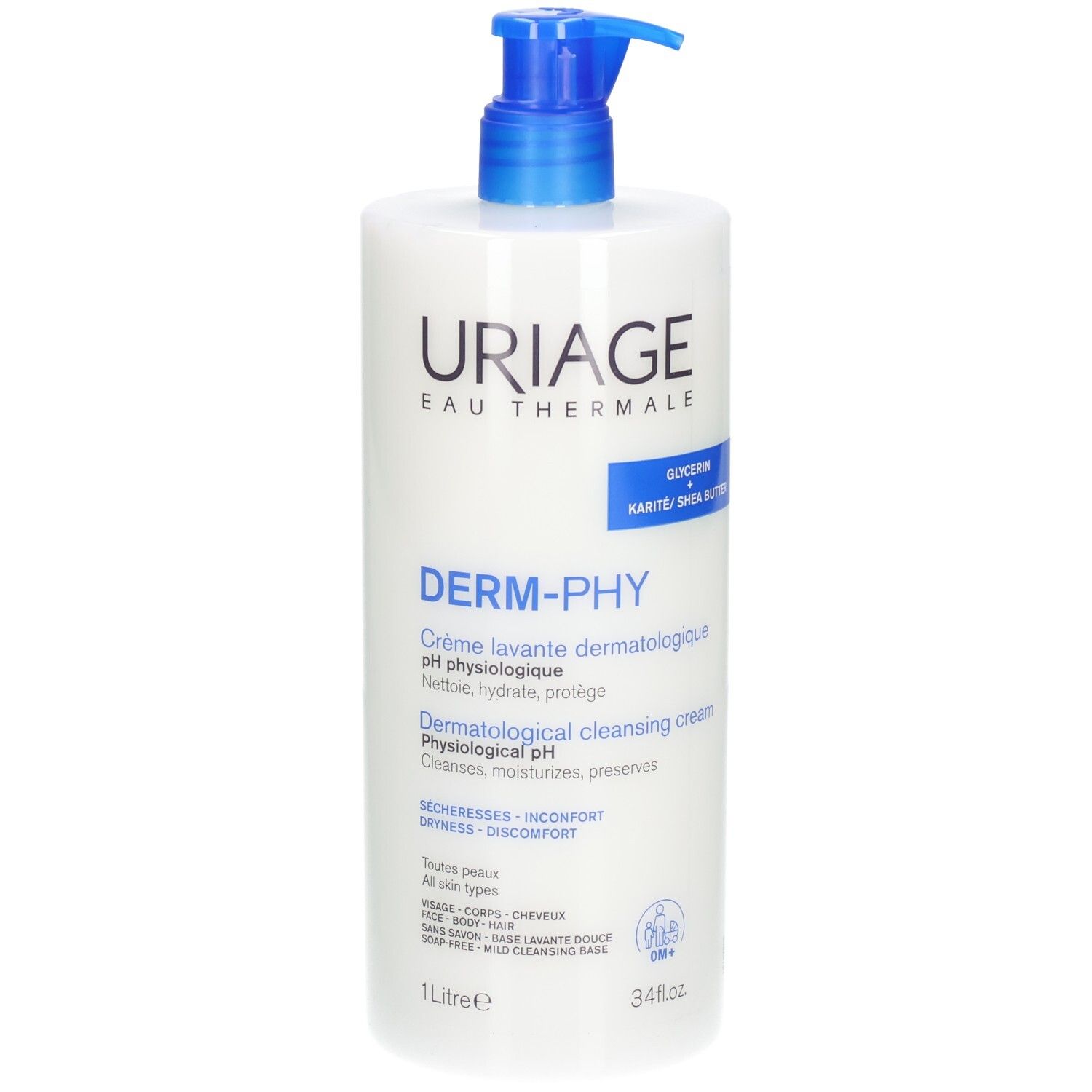 Uriage Derm-Phy Reinigungscreme mit Pumpspender, 1 Liter.