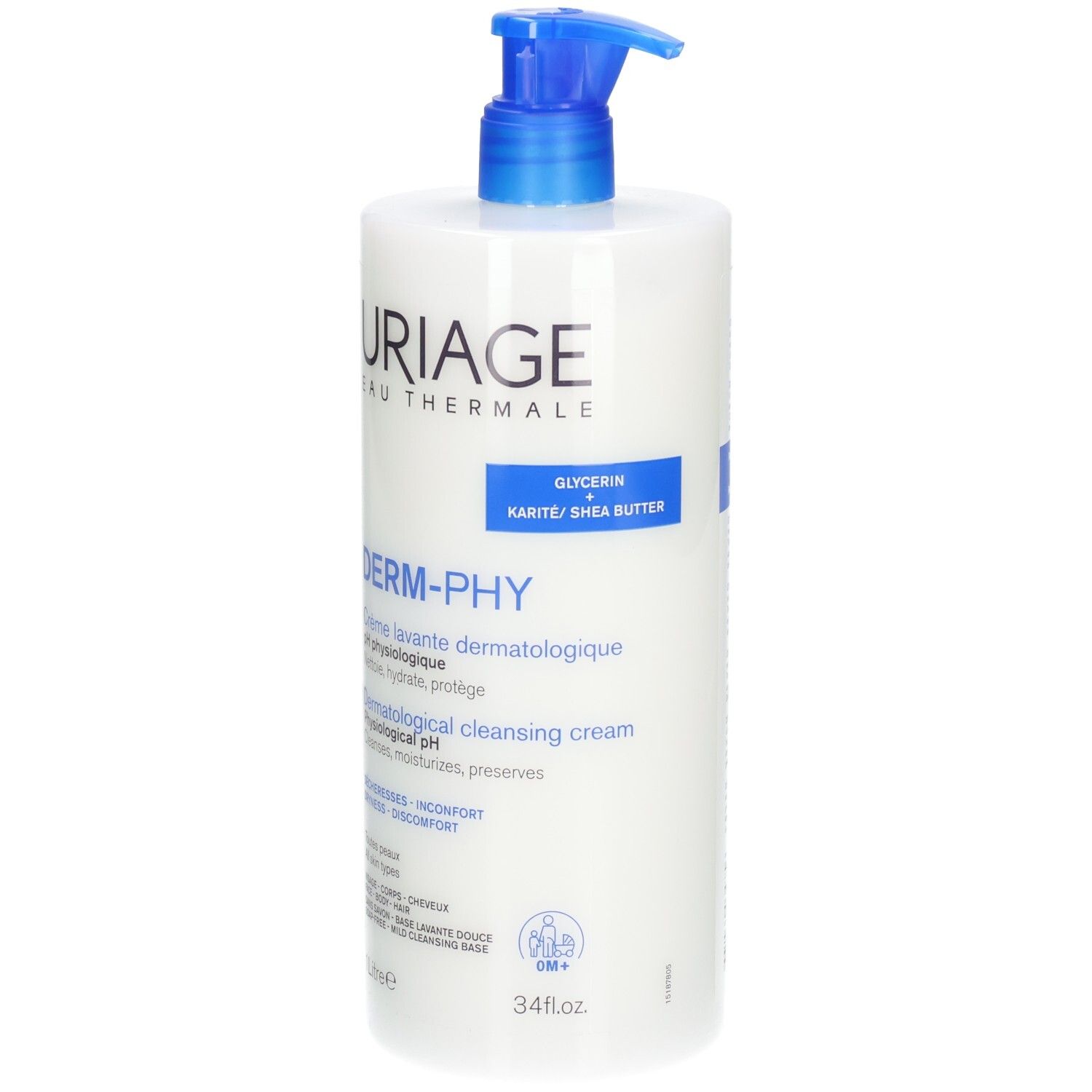 Uriage Derm-Phy Reinigungscreme mit Pumpspender, 1 Liter.