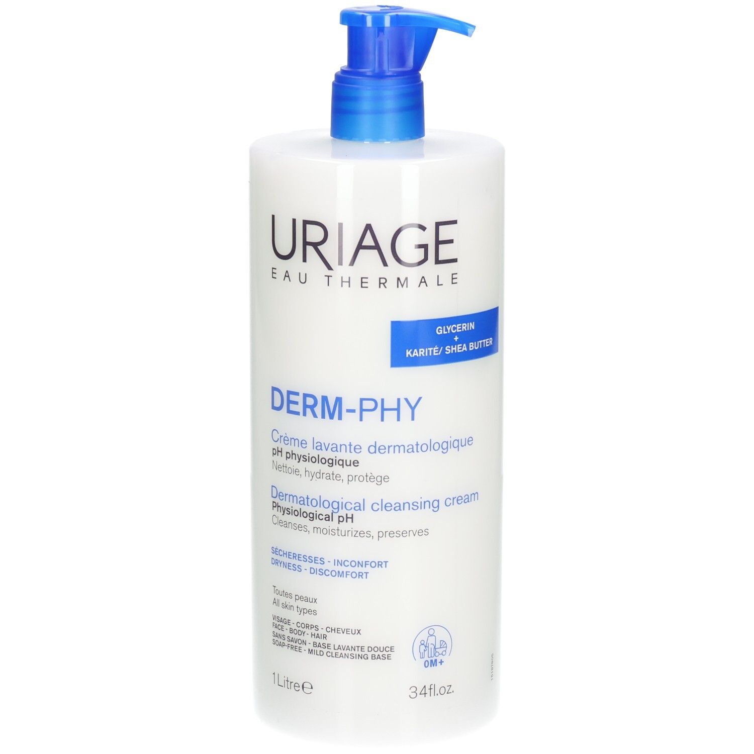 Uriage Derm-Phy Reinigungscreme mit Pumpspender, 1 Liter.