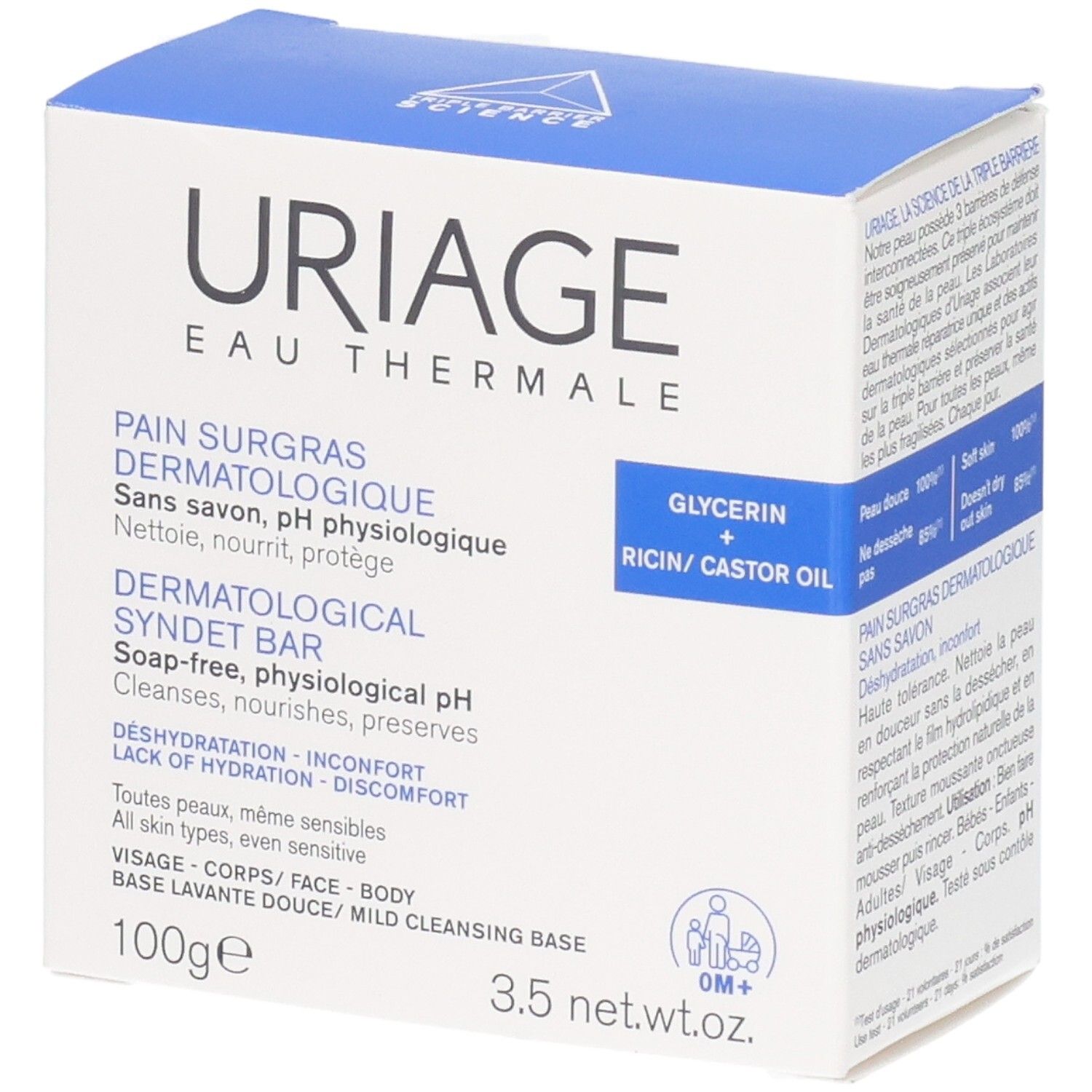 Uriage dermatologischer Syndetriegel, 100g. Seifenfrei, physiologischer pH-Wert. Für alle Hauttypen.