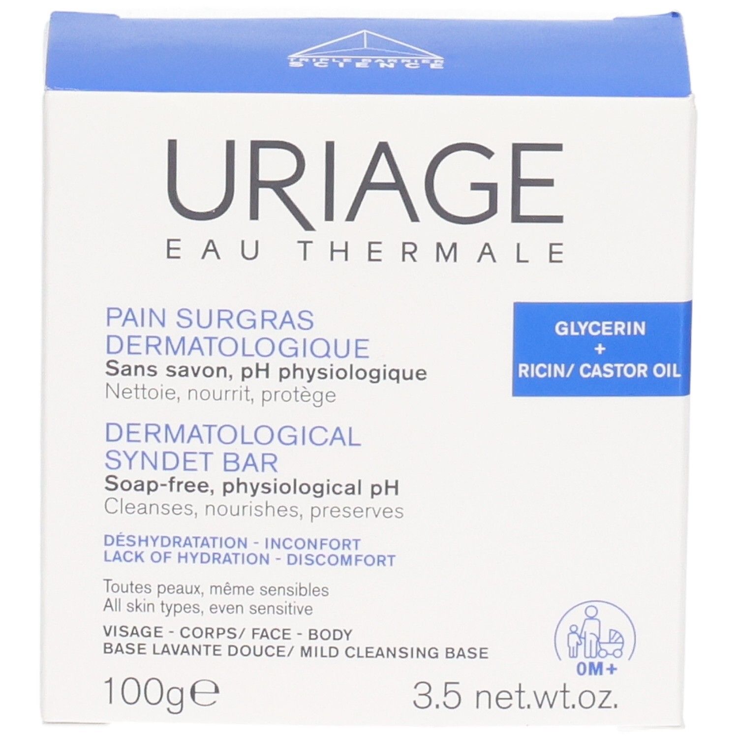 Uriage dermatologischer Syndetriegel, 100g. Seifenfrei, physiologischer pH-Wert. Für alle Hauttypen.
