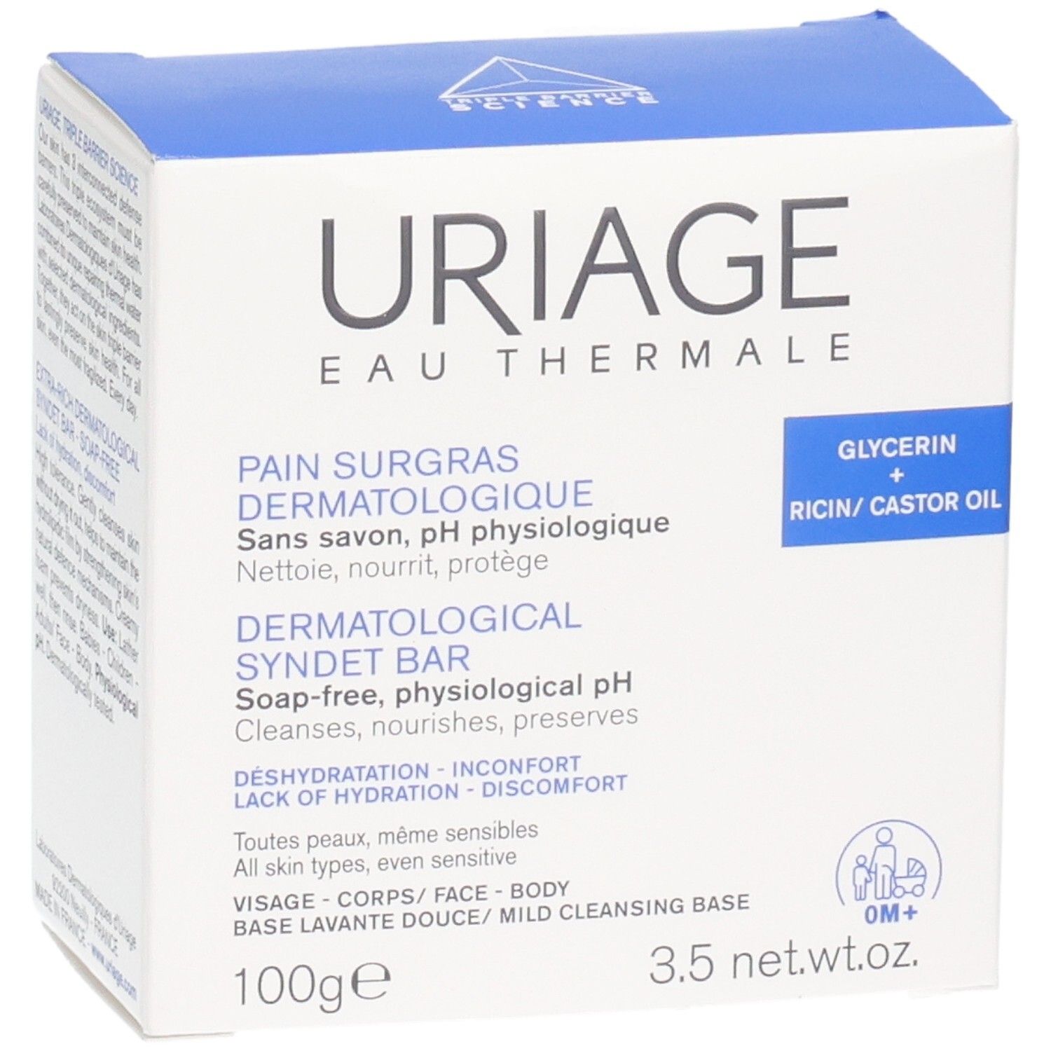 Uriage dermatologischer Syndetriegel, 100g. Seifenfrei, physiologischer pH-Wert. Für alle Hauttypen.