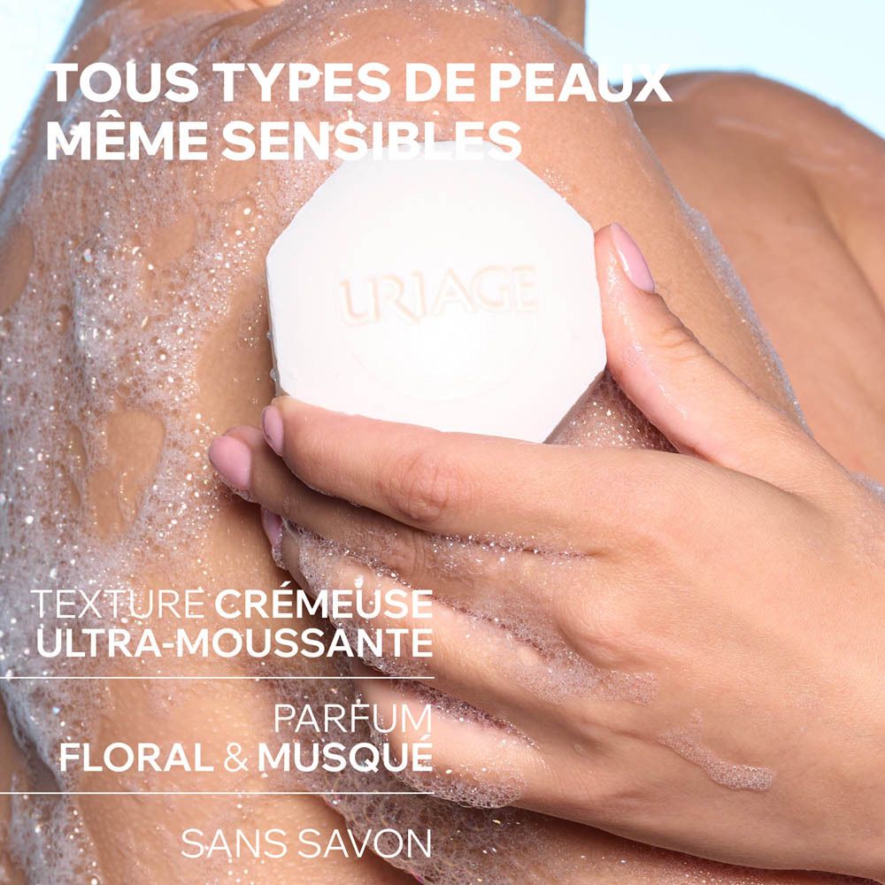 Pain surgras dermatologique Uriage, 100g. Sans savon, pH physiologique. Pour tous types de peaux.
