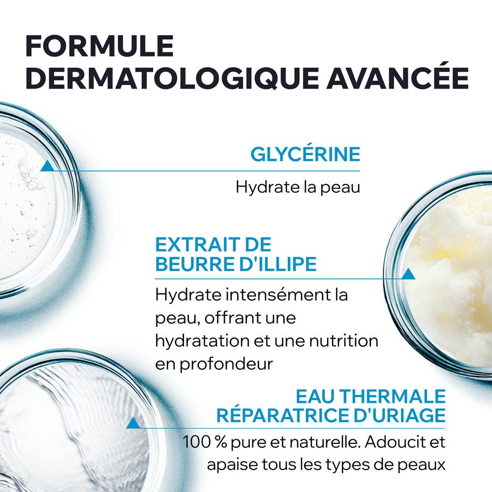 Pain surgras dermatologique Uriage, 100g. Sans savon, pH physiologique. Pour tous types de peaux.