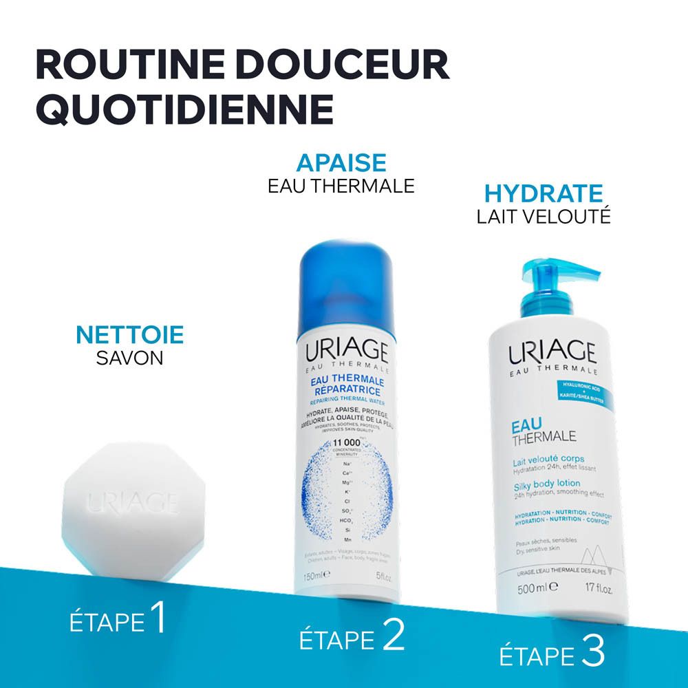 Pain surgras dermatologique Uriage, 100g. Sans savon, pH physiologique. Pour tous types de peaux.