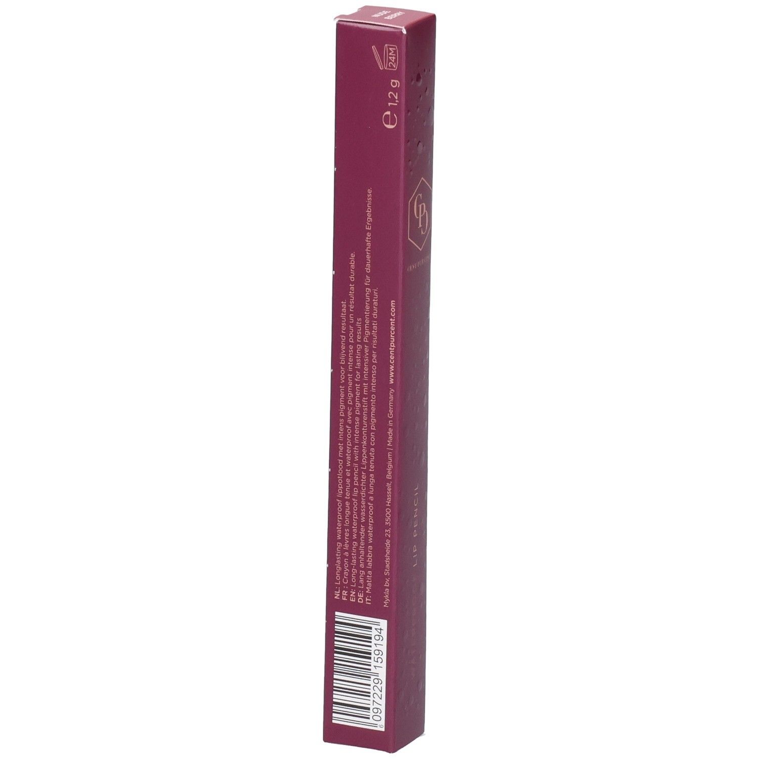Seitenansicht der Verpackung mit Inhaltsangaben und Barcode.