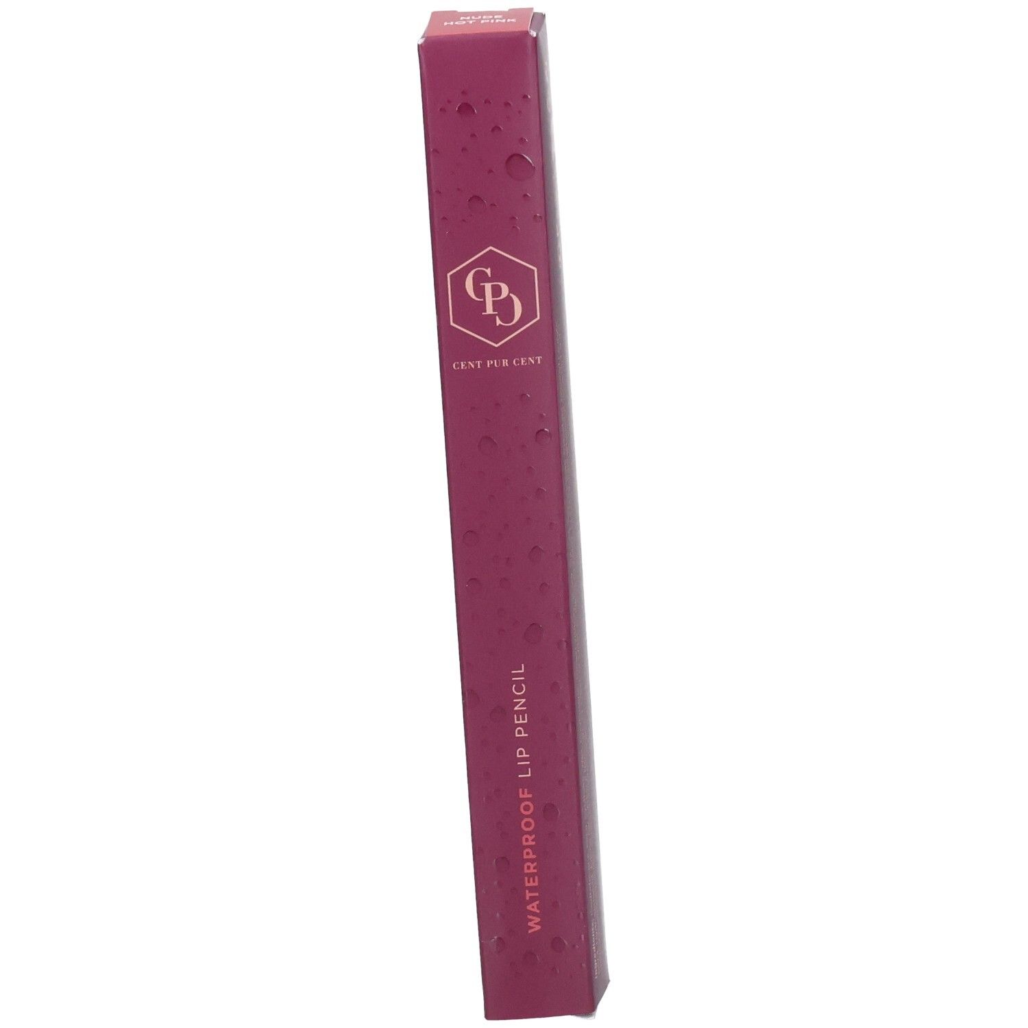 Verpackung eines wasserfesten Lippenstifts mit Markenlogo und Produktbezeichnung.