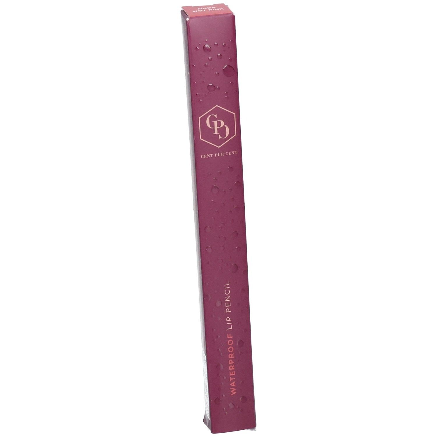 Verpackung eines wasserfesten Lippenstifts mit Markenlogo und Produktbezeichnung.