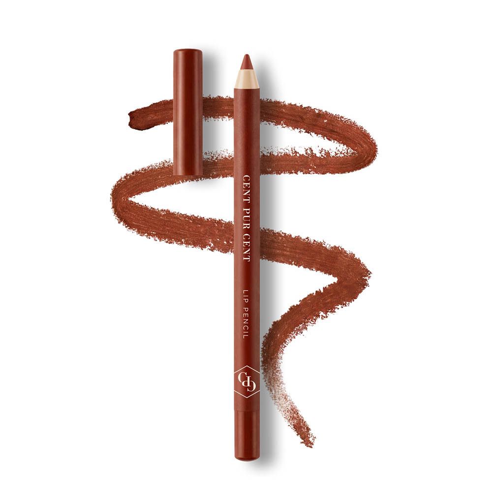 Ein brauner Lipliner-Stift mit aufgeschraubtem Deckel und einer braunen Spur daneben.