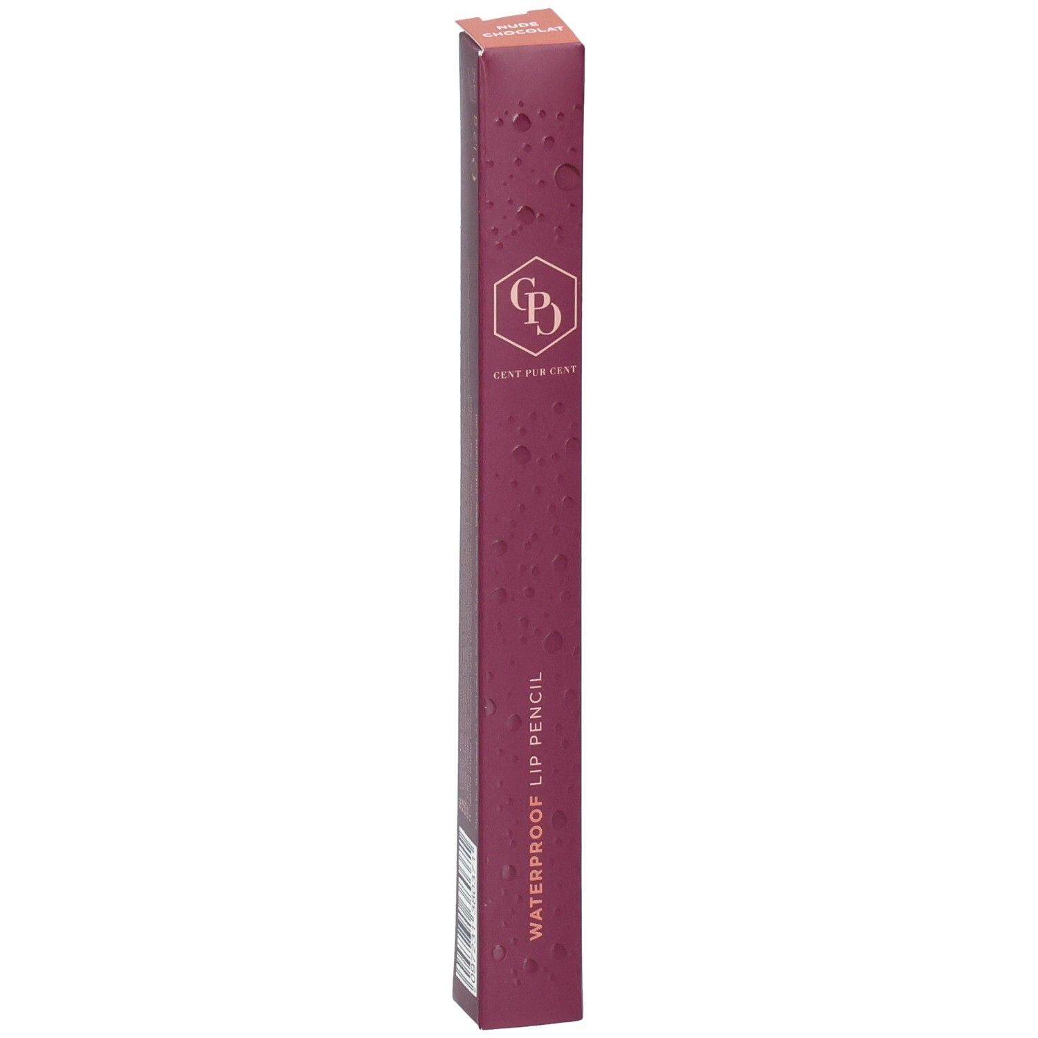 Verpackung eines wasserfesten Lippenstifts mit Logo und Produktbezeichnung.