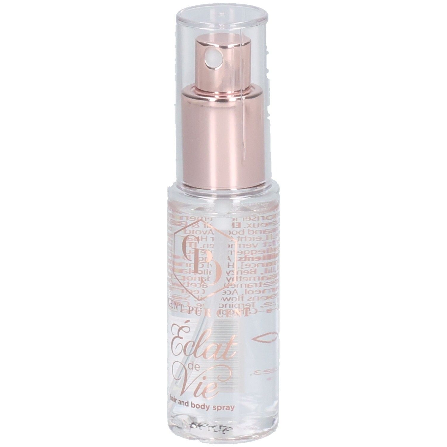 Cent Pur Cent Haarspray mit Roségold-Applikator und transparenter Kappe.