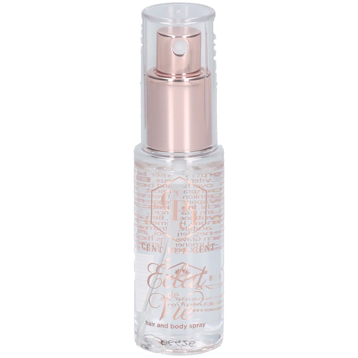 Cent Pur Cent Haarspray mit Roségold-Applikator und transparenter Kappe.