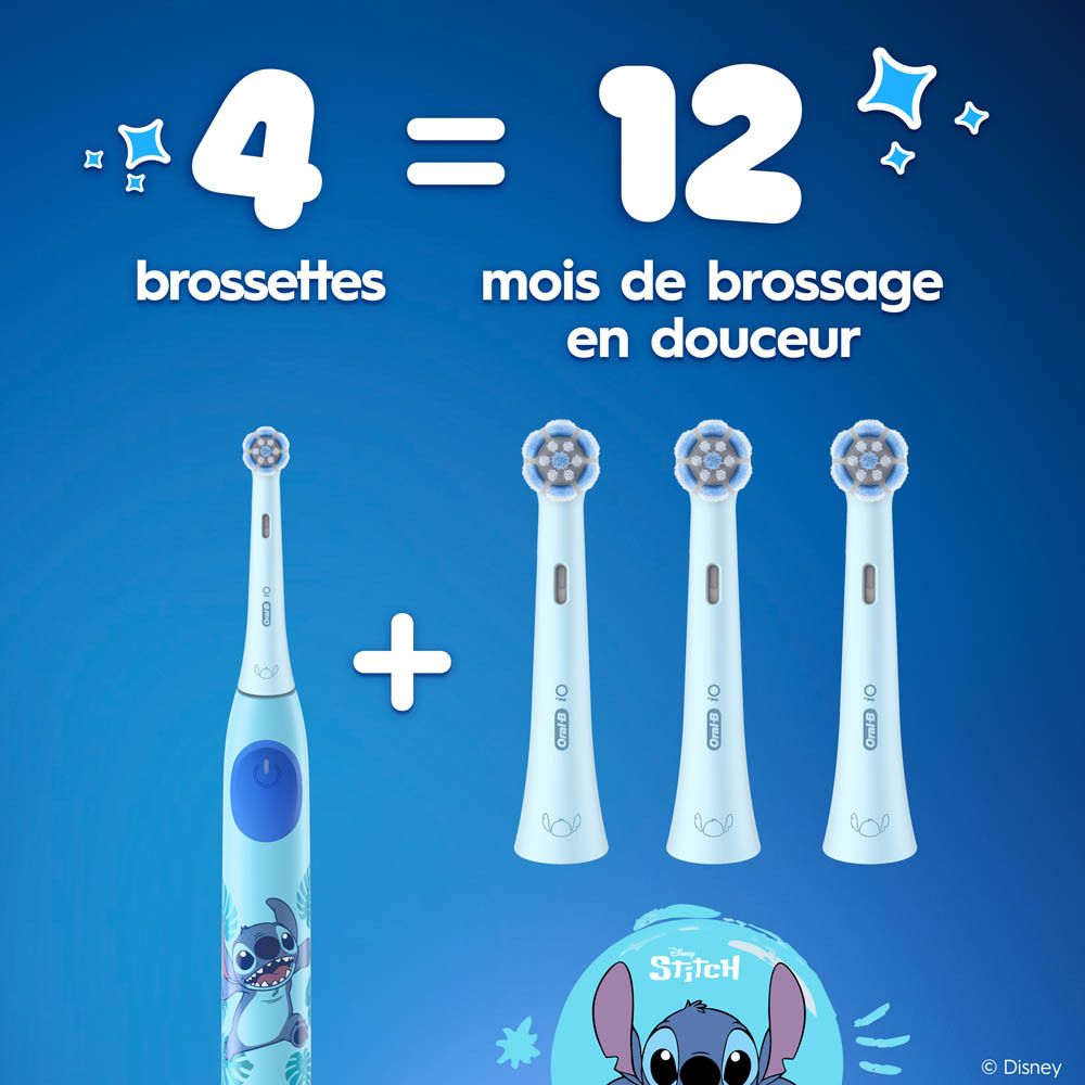 Recharges de brosse à dents pour enfants. Oral-B iO Kids, Disney Stitch. 6+. Deux recharges.