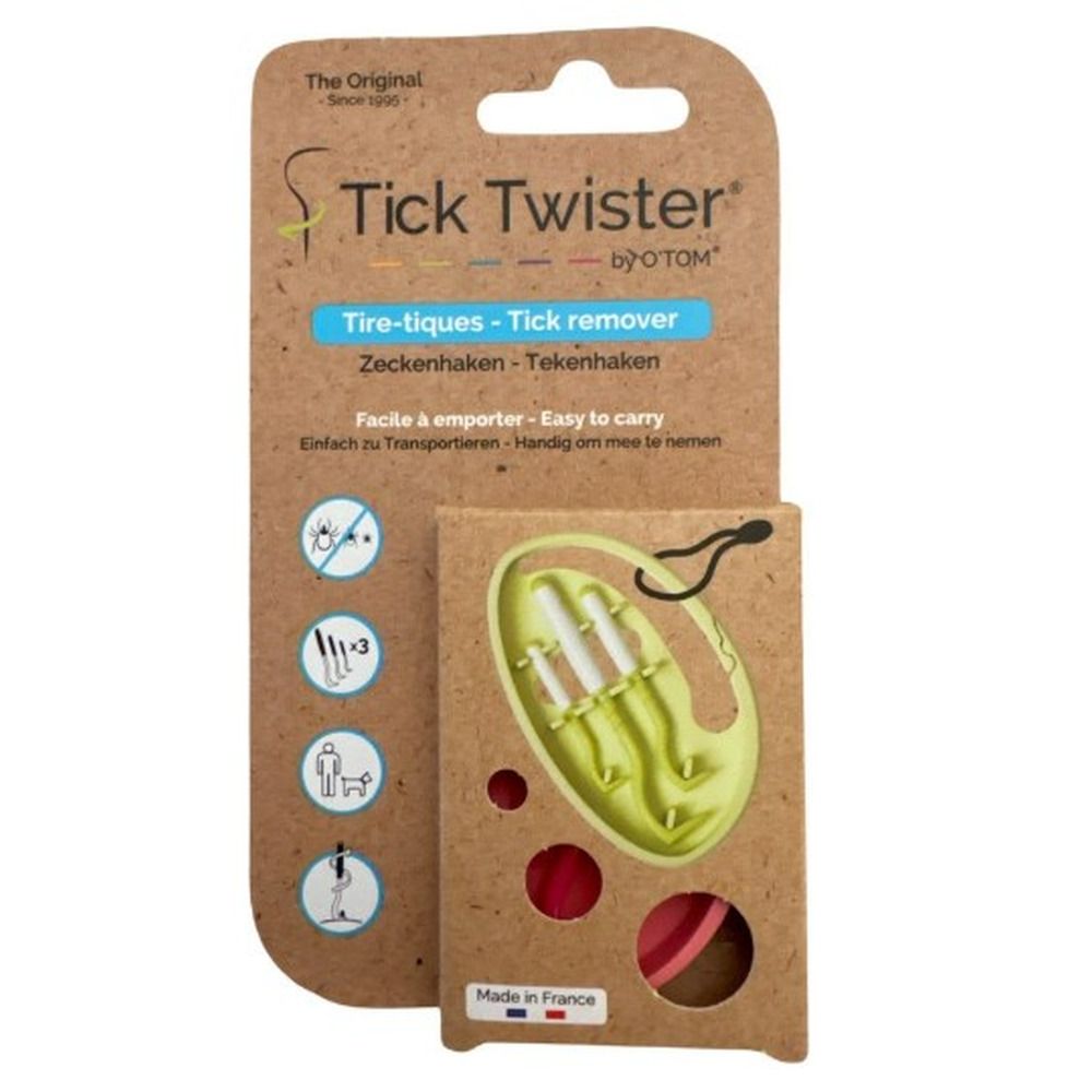 Tick Twister® Zeckenhaken Set mit 3 Größen in Verpackung. Enthält Haken und eine rote Schlaufe.