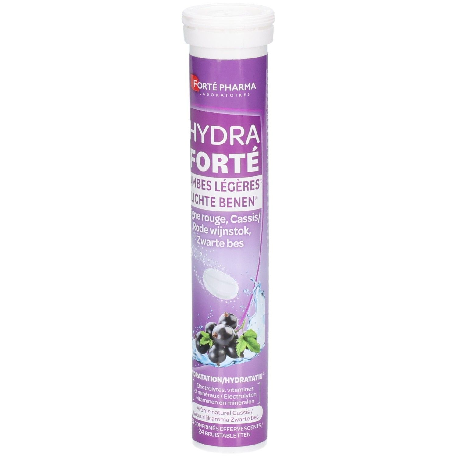 Comprimés effervescents Hydra Forté Jambes Légères à la vigne rouge, cassis et cassis.