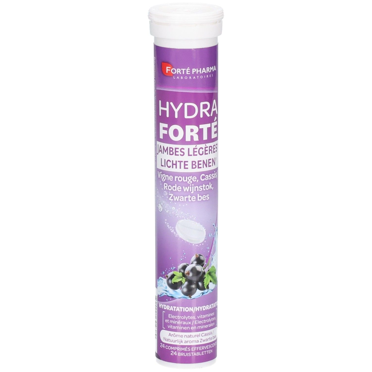 Comprimés effervescents Hydra Forté Jambes Légères à la vigne rouge, cassis et cassis.