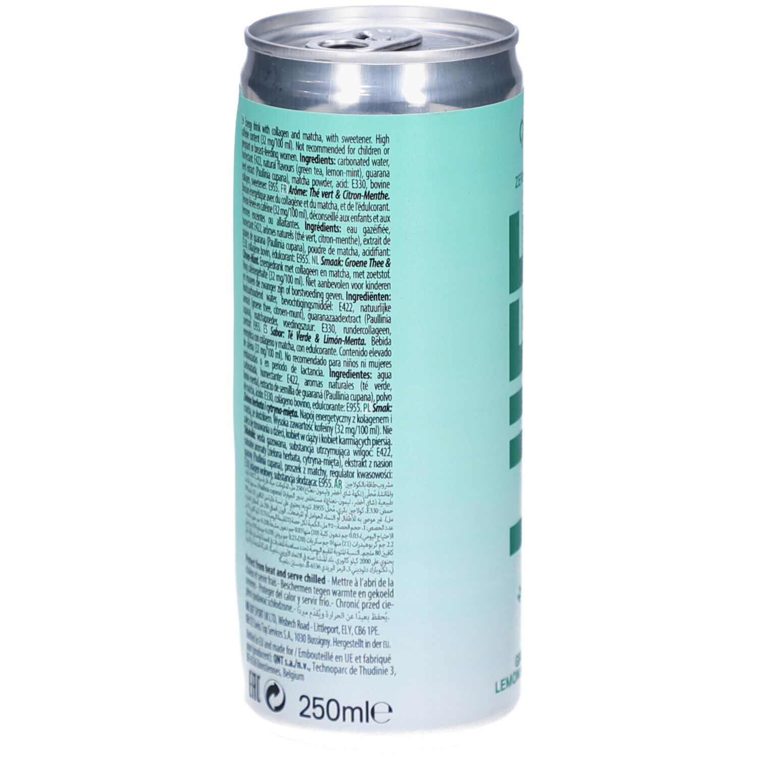 Rückseite der QNT LIFE Energy & Collagen Dose. Text mit Zutaten, Nährwertangaben, und Herstellerinformationen.