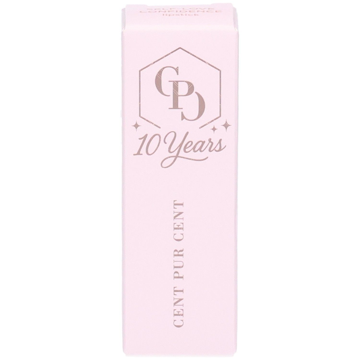 Rosa Verpackung. Logo mit "CP", "10 Years" und "CENT PUR CENT".