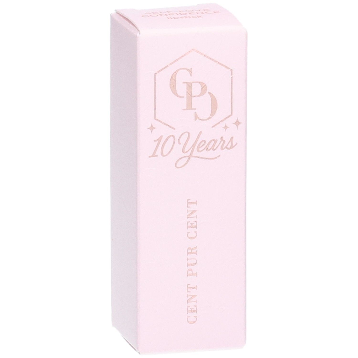 Rosa Verpackung. Logo mit "CP", "10 Years" und "CENT PUR CENT".