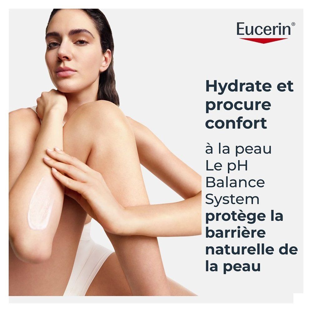 Eucerin: Frau trägt Creme auf, spendet Feuchtigkeit und schützt die Haut.