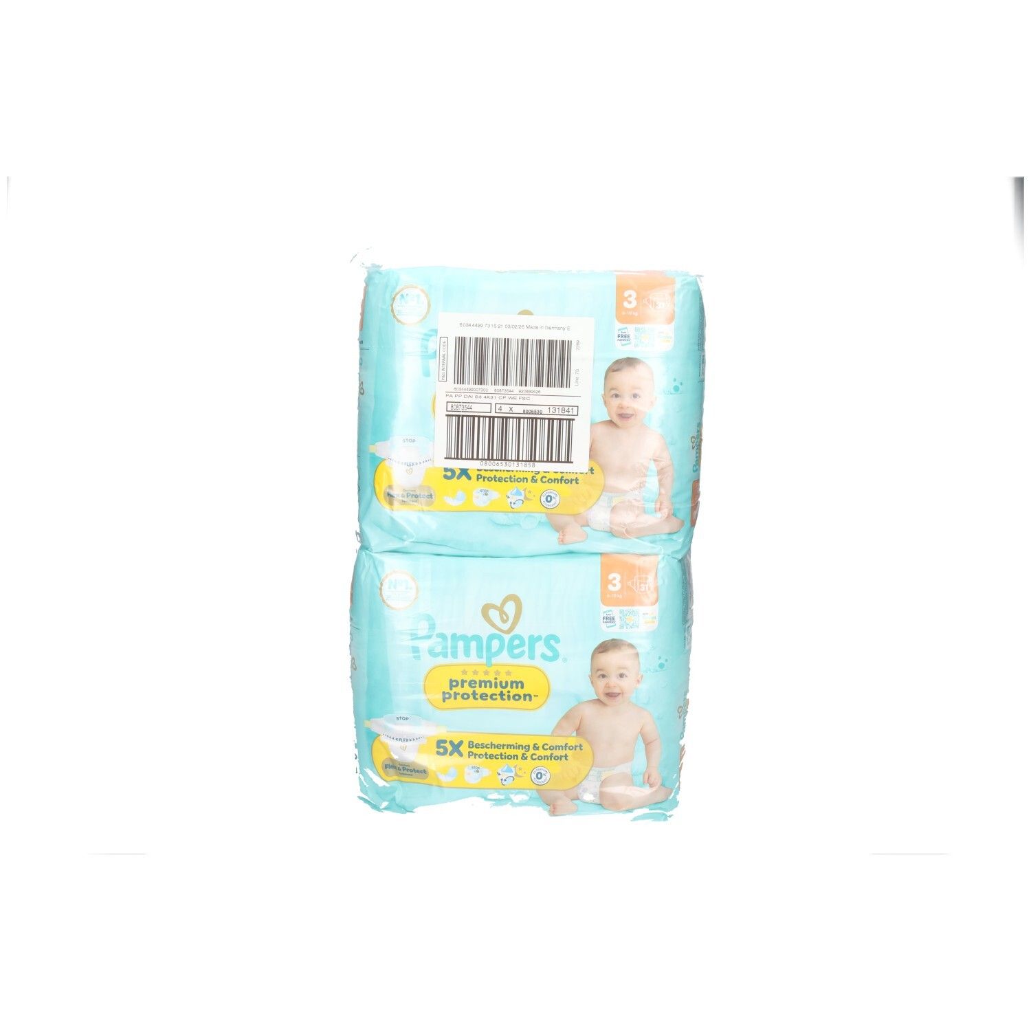 Zwei Packungen Pampers Premium Protection Windeln, Größe 3.