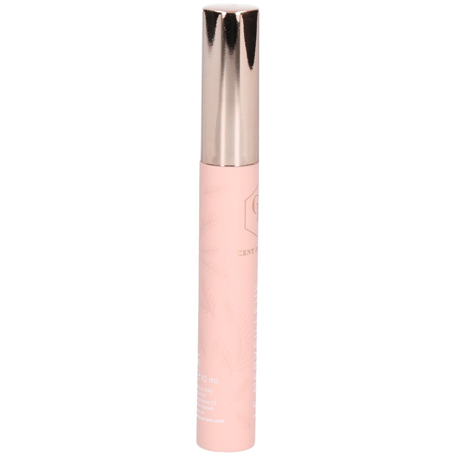 Rosa Mascara-Tube mit silberner Kappe. Aufschrift: LE MERVEILLEUX. Logo und Schriftzug auf dem Tube.