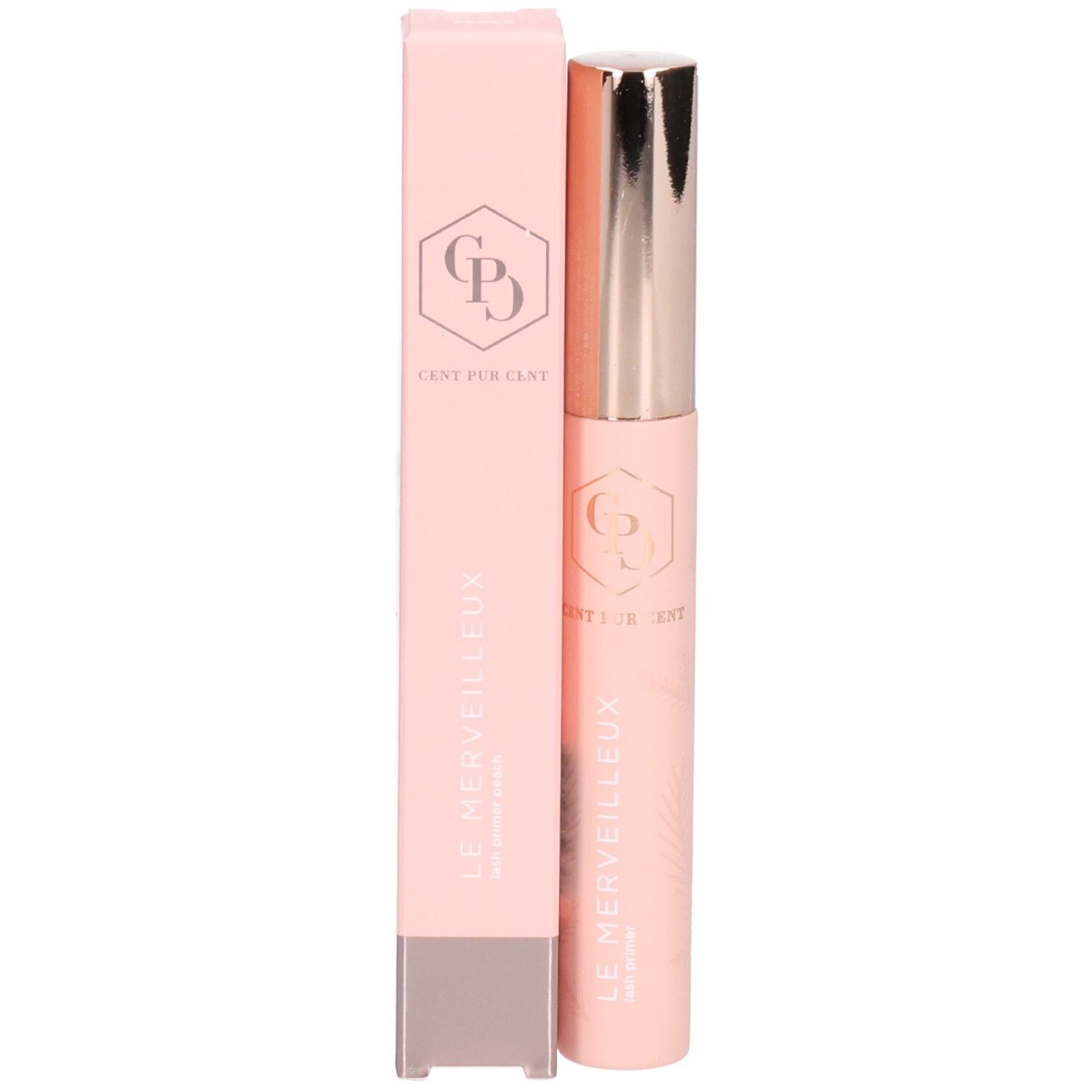 Rosa Mascara-Tube und Verpackung. Aufschrift: LE MERVEILLEUX. Logo und Schriftzug auf der Verpackung und Tube.
