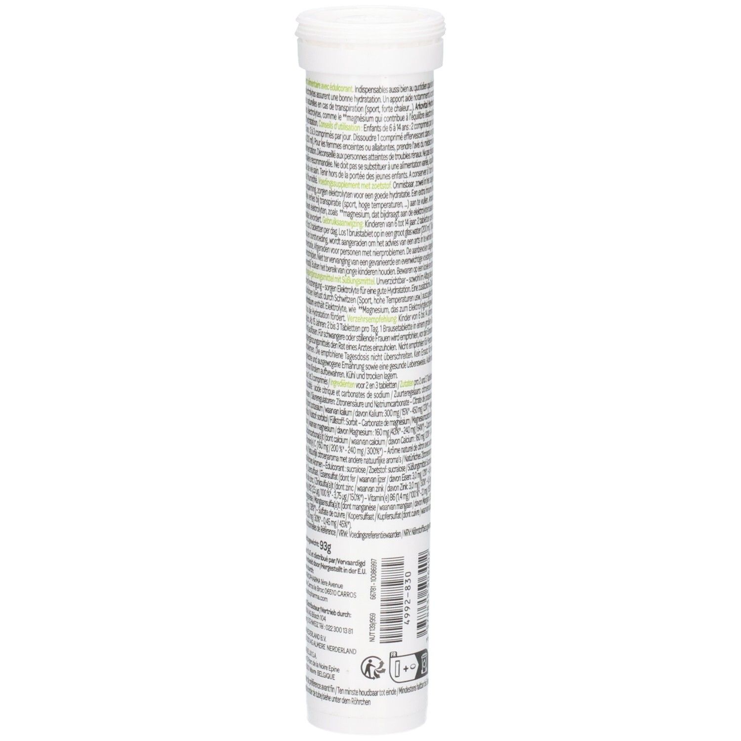 Seitenansicht der Arkopharma Arkovital Hydratium Röhrchen-Verpackung mit Text und Barcode.