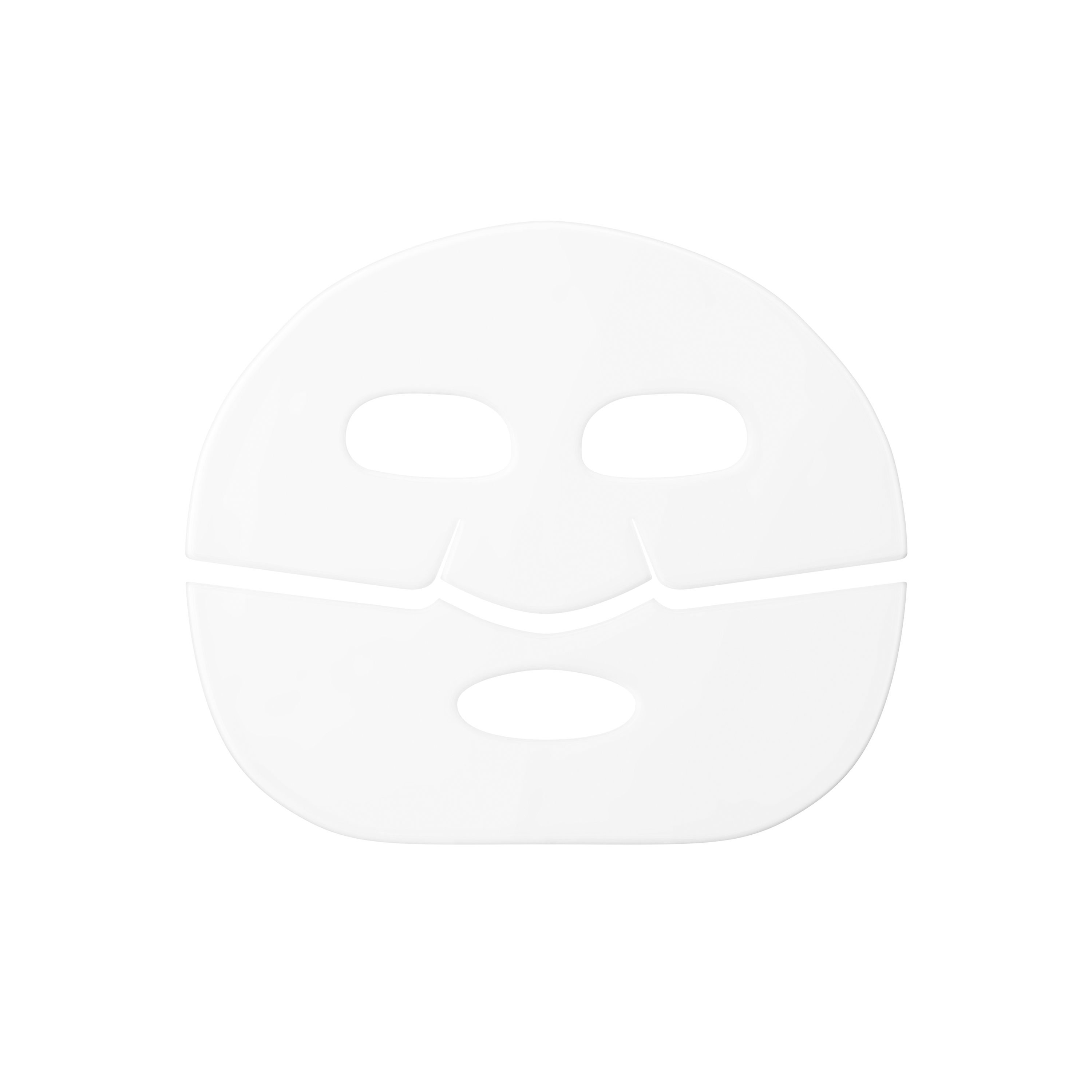 Weiße Gesichtsmaske. Runde Form mit Aussparungen für Augen, Nase und Mund.