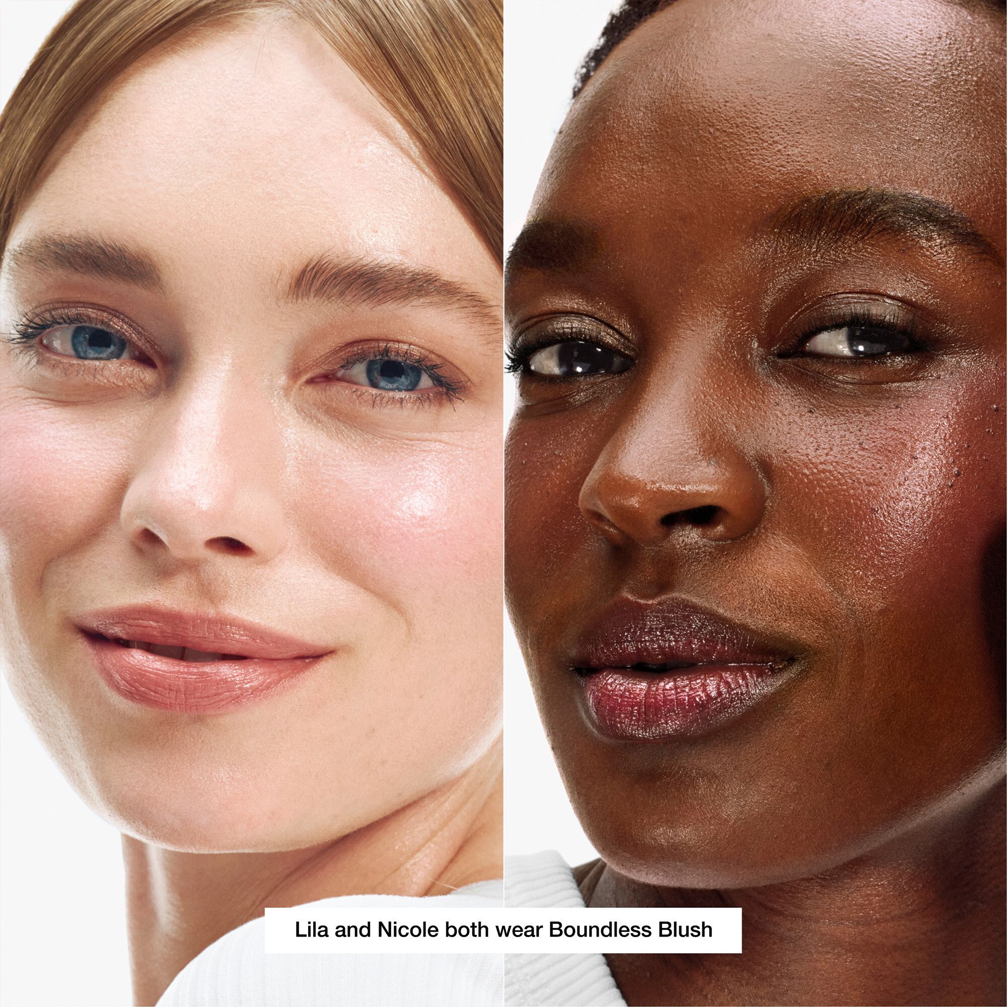 Deux femmes portant Boundless Blush. Texte: Lila et Nicole portent toutes les deux Boundless Blush.