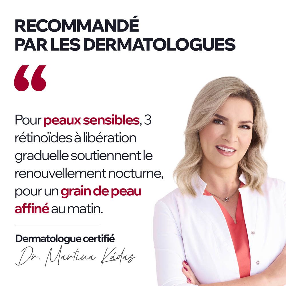 Flacon rouge avec pompe rouge et blanche, Uriage Age Lift R3 Soin Nuit.