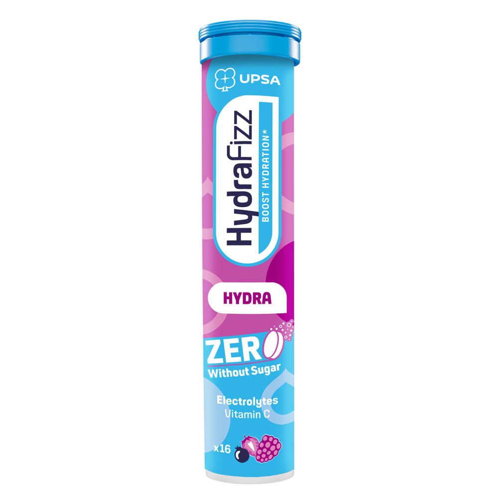 Röhrchen mit Brausetabletten "HydraFizz", zuckerfrei, mit Elektrolyten und Vitamin C.