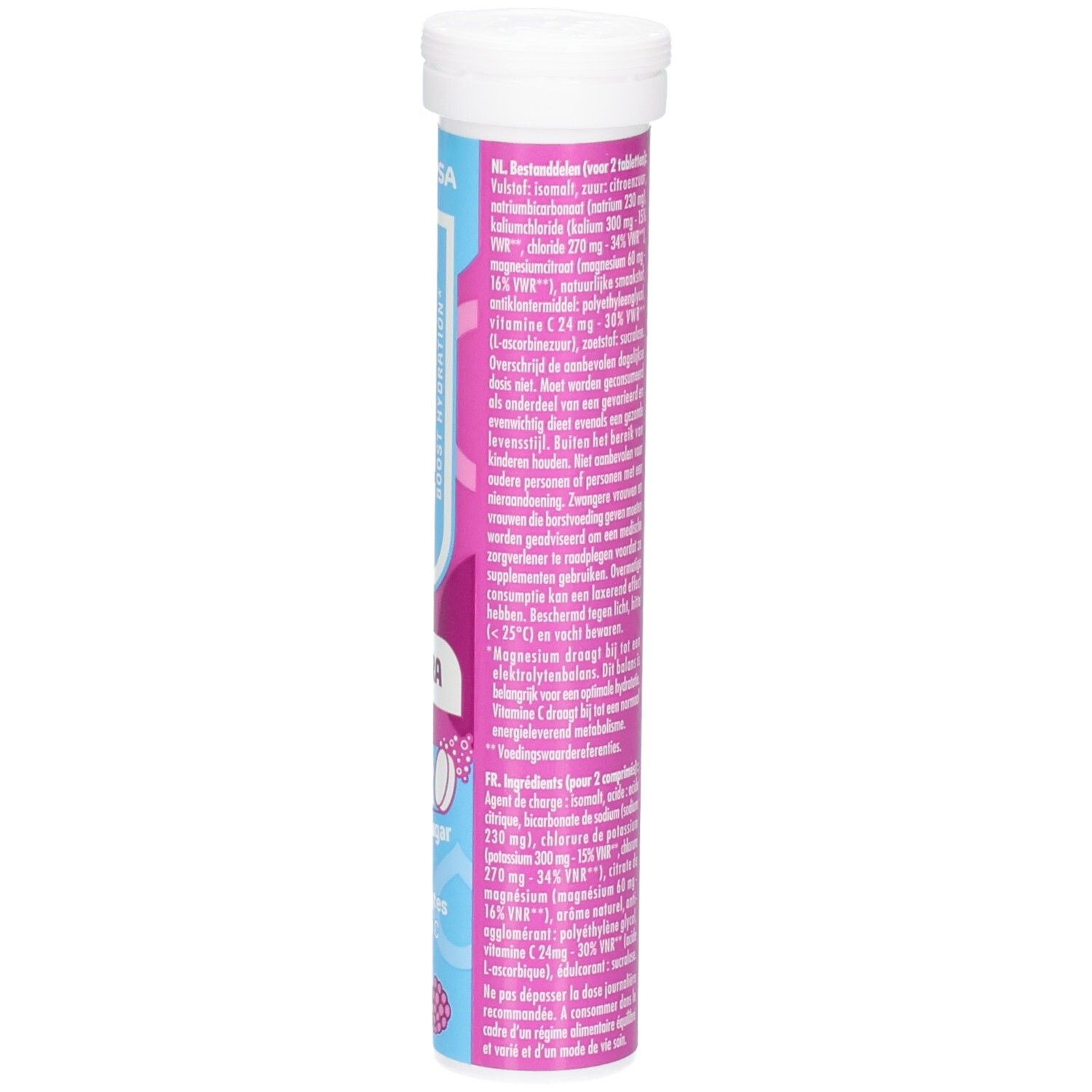 Hydrafizz Hydra Zero: Seitenansicht der Verpackung mit Inhaltsangaben und Zertifizierungen.