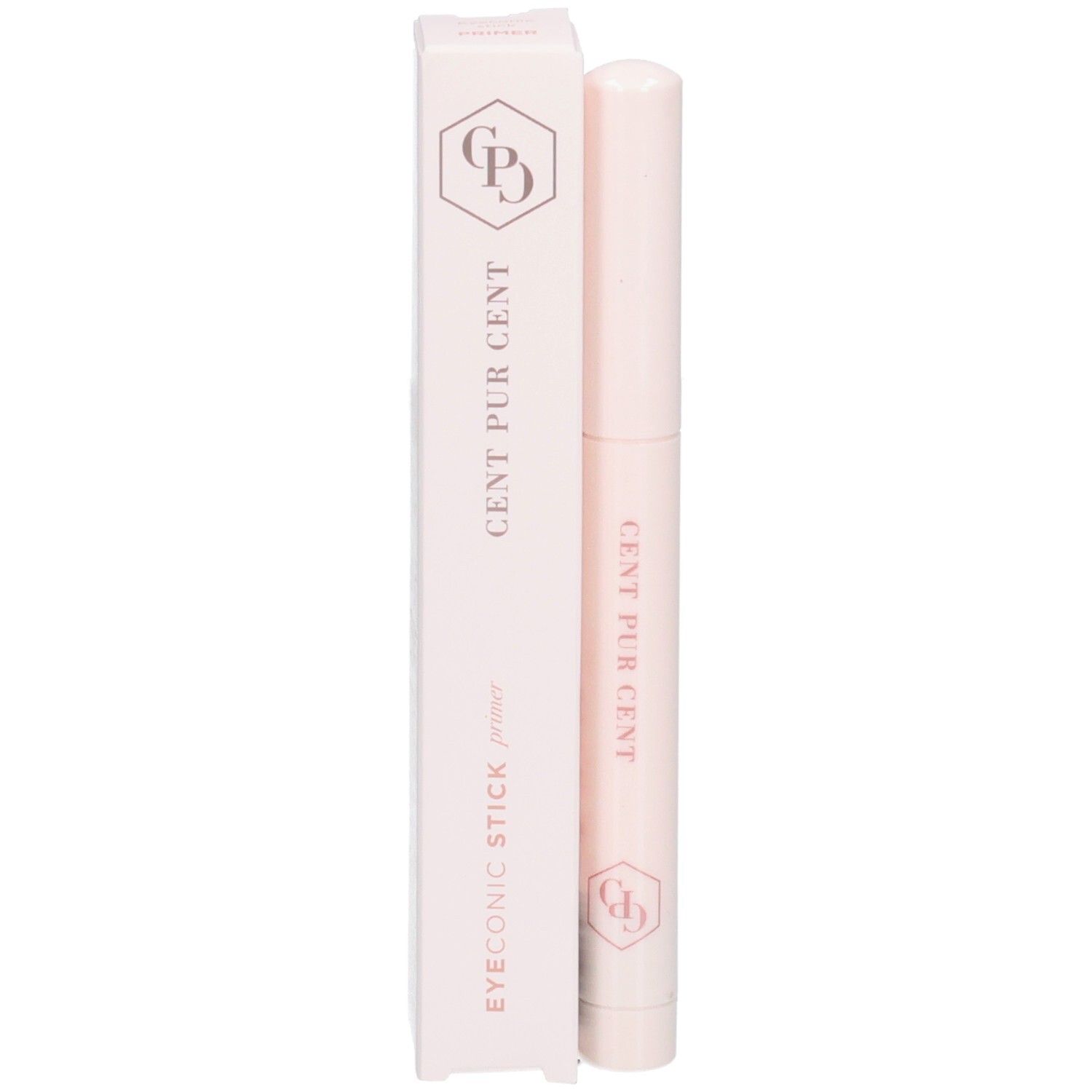 Hellrosa Stift und Verpackung. Aufschrift 'CENT PUR CENT' und 'EYECONIC STICK'.