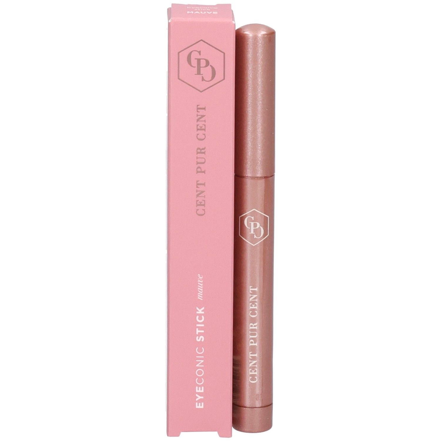 Cent Pur Cent Eyeconic Stick Mauve neben seiner rosafarbenen Verpackung.