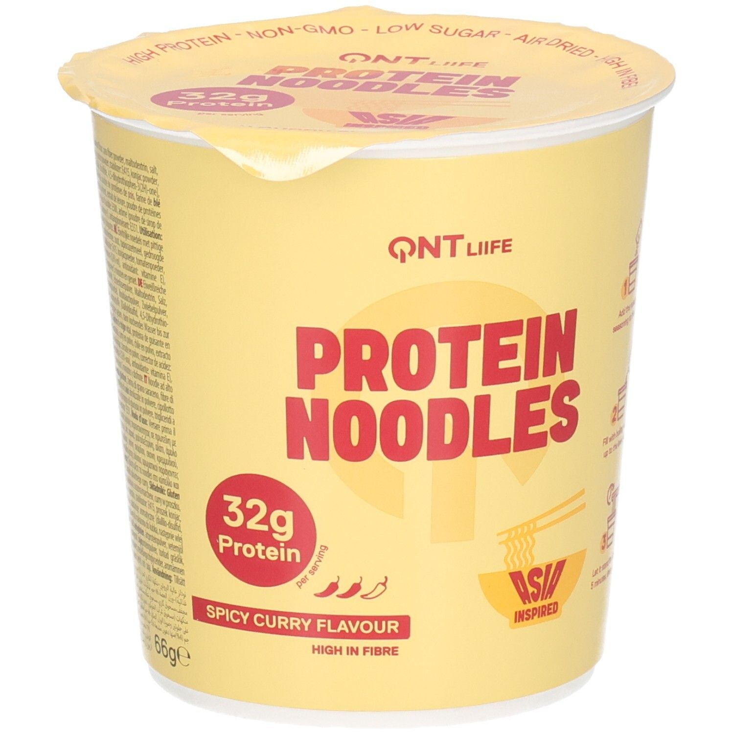 QNT Protein Noodles, Spicy Curry Geschmack, 32g Protein pro Portion, High Protein, Non-GMO, Low Sugar.