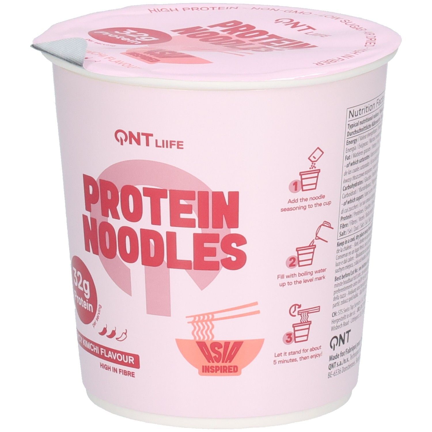 QNT Protein Noodles, würzige Kimchi-Geschmacksrichtung, Zubereitungsschritte.