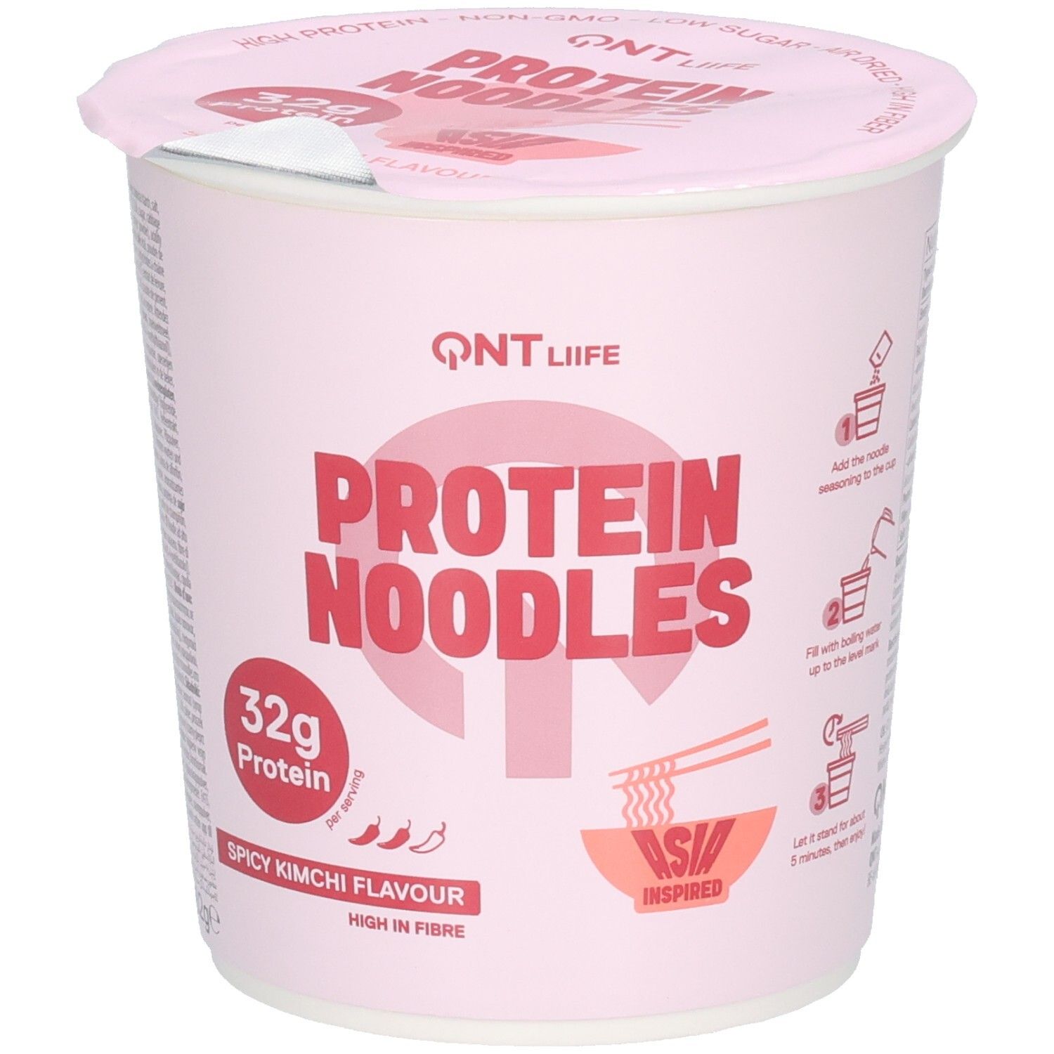 QNT Protein Noodles, würzige Kimchi-Geschmacksrichtung, 32g Protein, High Fibre.
