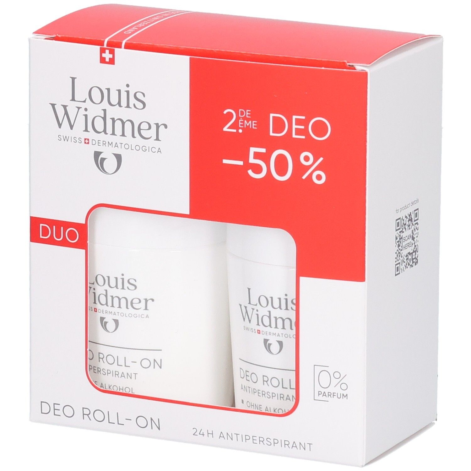 Louis Widmer Duo Pack Deo Roll-On Antiperspirant, 2x 50ml, ohne Parfum.