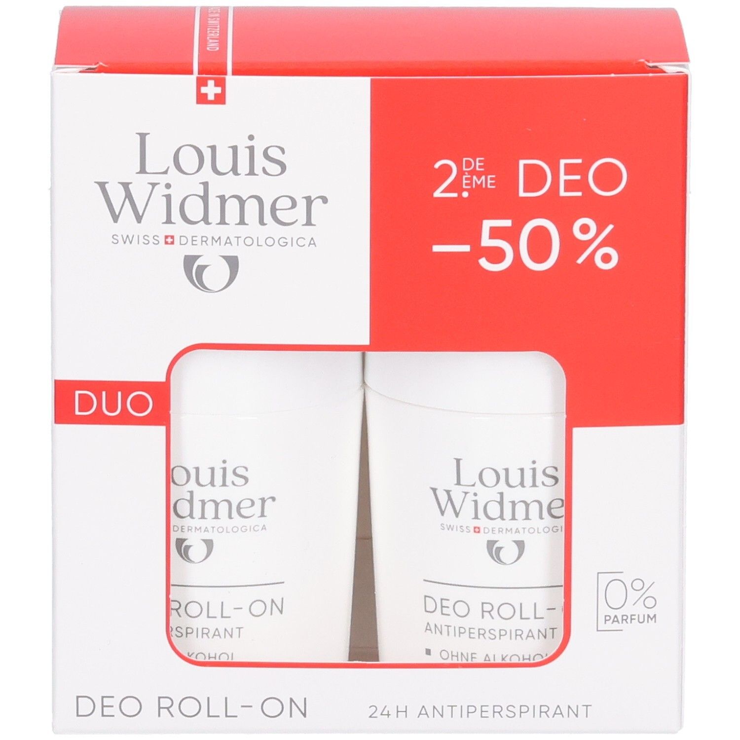 Louis Widmer Duo Pack Deo Roll-On Antiperspirant, 2x 50ml, ohne Parfum.