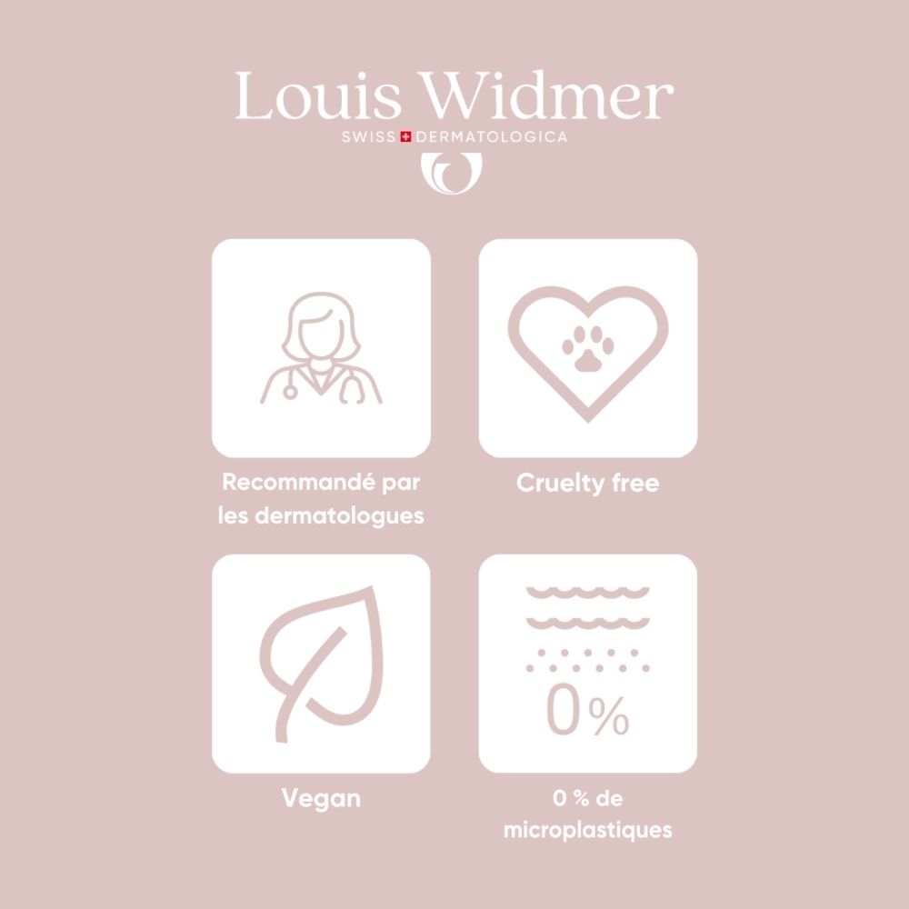 Louis Widmer: Von Dermatologen empfohlen, tierversuchsfrei, vegan, 0% Mikroplastik.