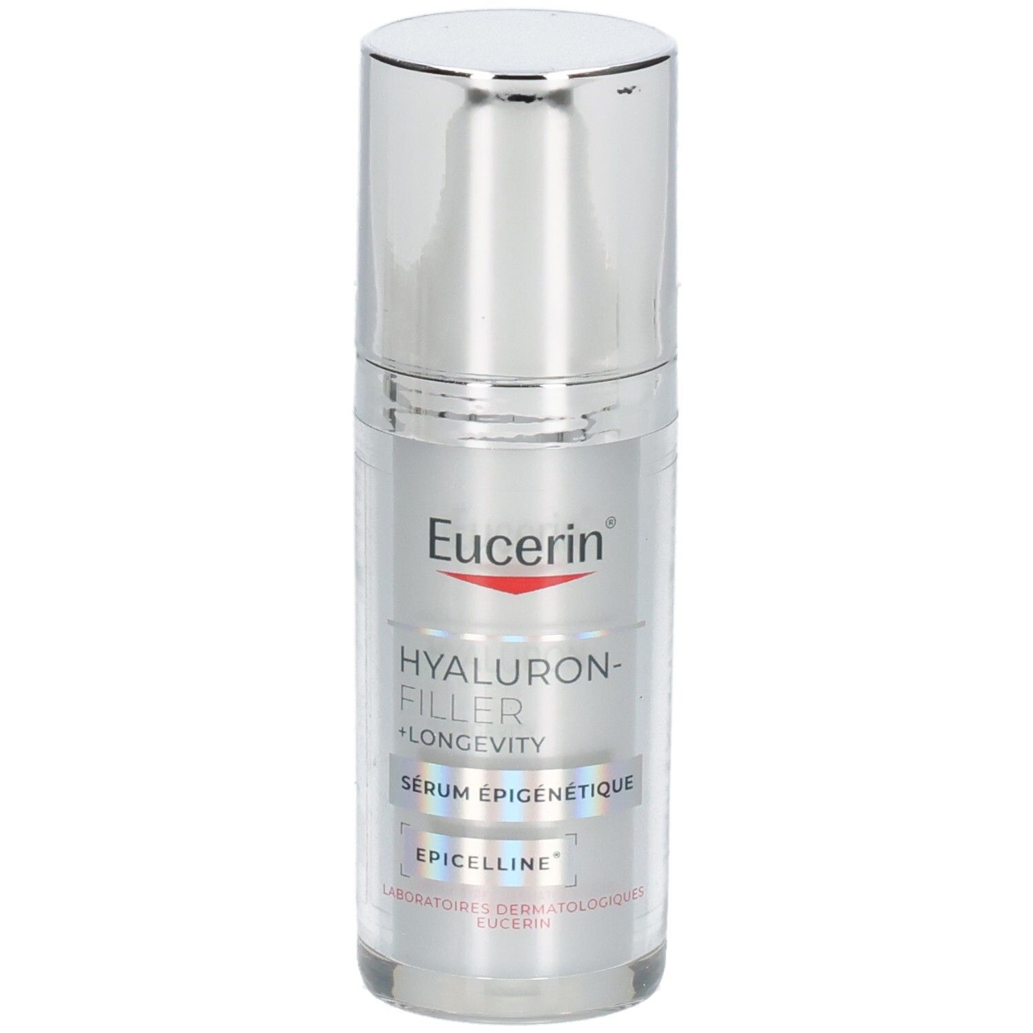 Eucerin Hyaluron-Filler + Longevity Epigenetisches Serum Flasche mit Pumpspender.