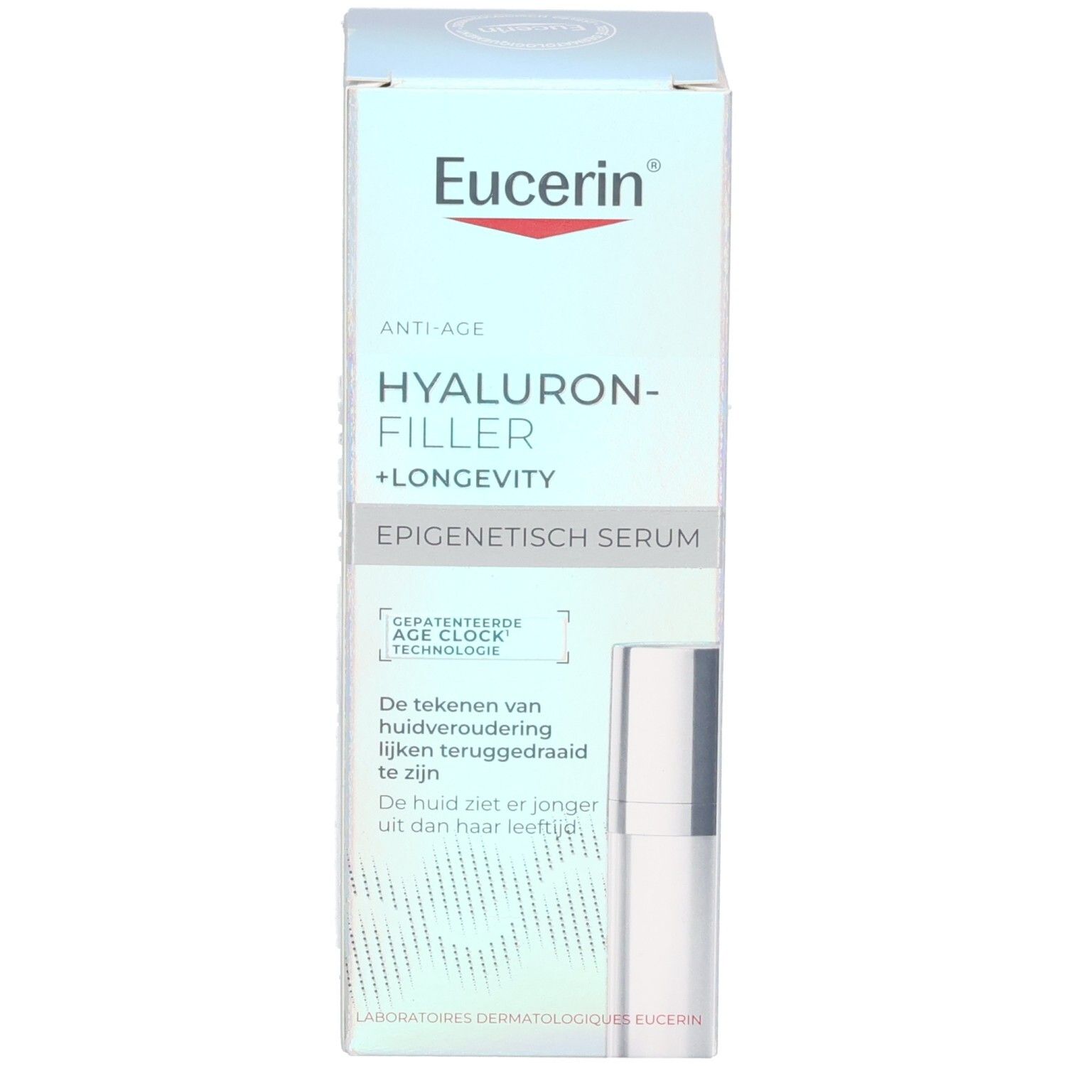 Eucerin Hyaluron-Filler + Longevity Epigenetisches Serum Flasche mit Pumpspender.