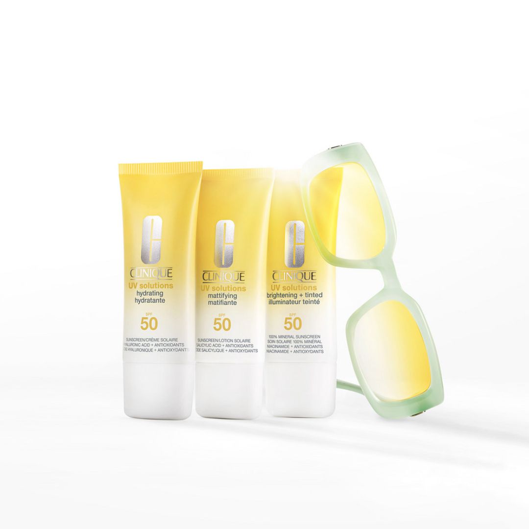 Côté de la boîte Clinique UV Solutions crème solaire teintée SPF 50.