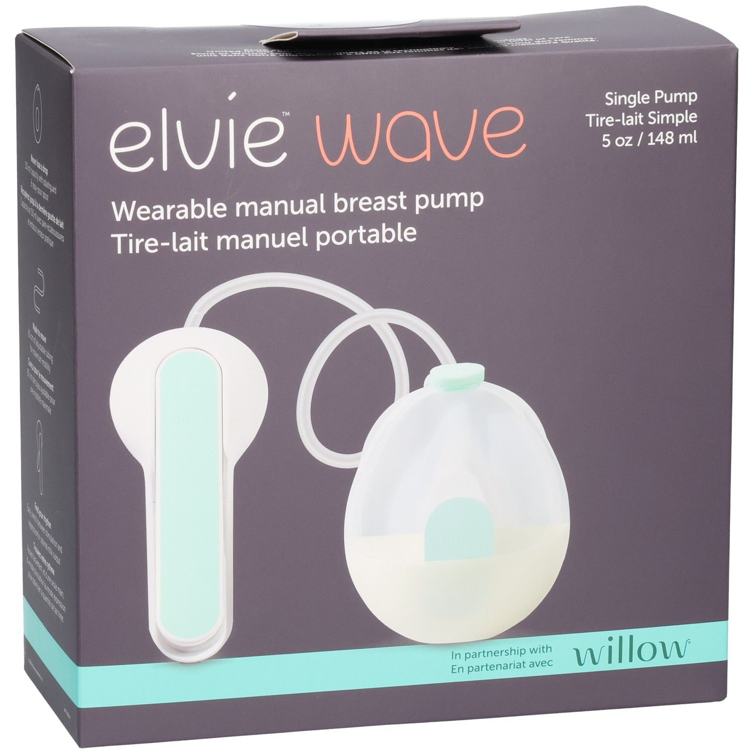 Verpackung einer tragbaren manuellen Milchpumpe, Elvie Wave.