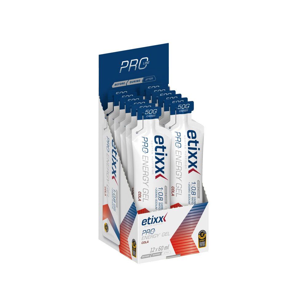 Etixx Pro Line Energy Gel Cola, sachet individuel avec 50g de glucides et 200mg de sodium.